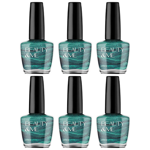 Beauty & Me Space Mid Green Metallic Nail Polish Duo Set 6 Pack 12ml Each