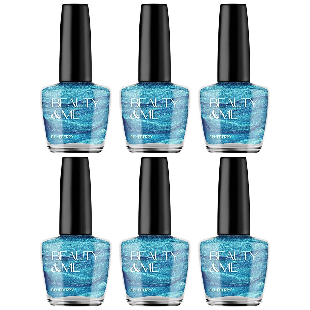 Beauty & Me Blueberry Bright Blue Metallic Nail Polish Duo Set 6 Pack 12ml
