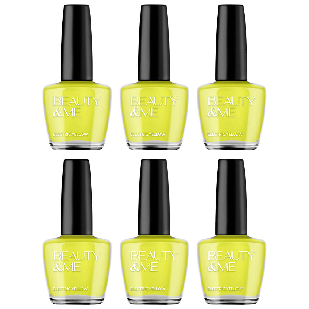 Beauty & Me Electric Yellow Nail Polish Duo 6 Pack 12ml Neon Quick Dry Gloss