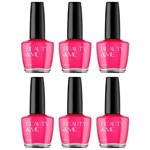 Beauty & Me Poppy Pink Nail Polish Duo 6 Pack 12ml Glossy Quick Dry