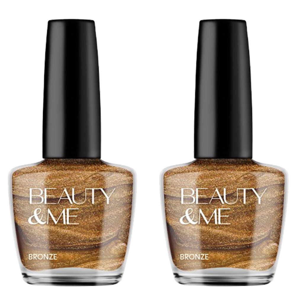 Beauty & Me Bronze Two Tone Metallic Nail Polish Duo 2x 12ml Glossy Shine