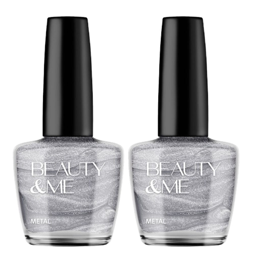 Beauty & Me Silver Two Tone Metallic Nail Polish Duo Long Lasting 2x12ml