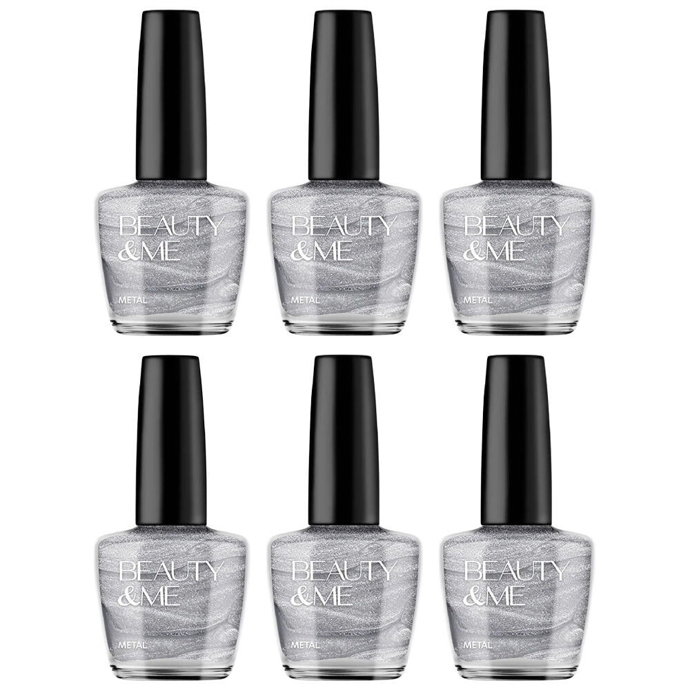 Beauty & Me Silver Two Tone Metallic Nail Polish Duo 6 Pack Long Lasting