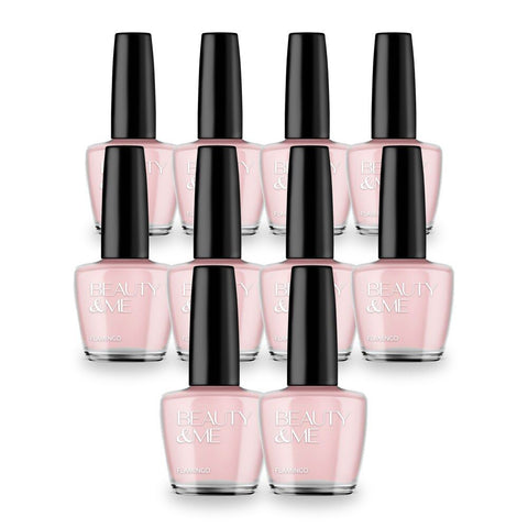 Beauty & Me Flamingo Very Light Pink Nail Polish Quick Dry Gloss 12ml Pack of 10