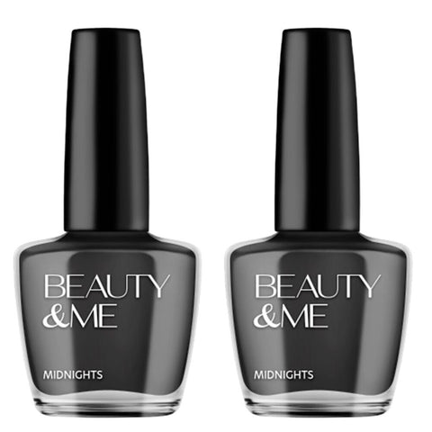Beauty & Me Midnights Black Nail Polish Duo 2x12ml High Gloss Quick Dry