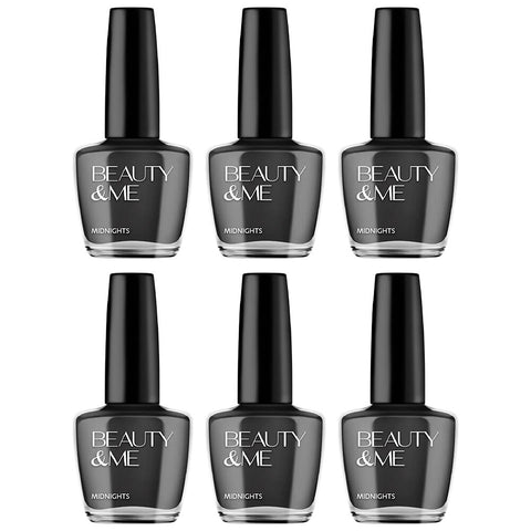Beauty & Me Midnights Black Nail Polish Duo 6 Pack Quick Dry High Gloss