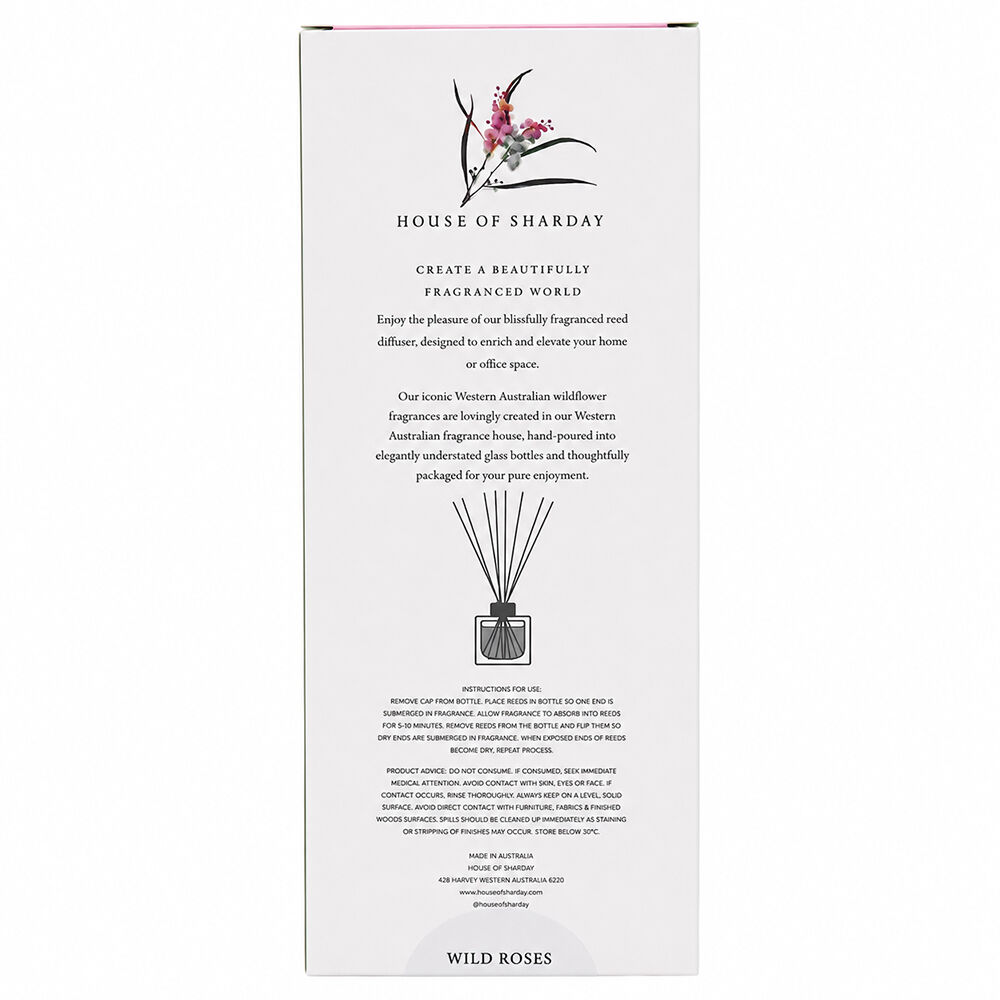 Sharday Wild Roses Room Reed Diffuser 100ml Australian Made Home Fragrance