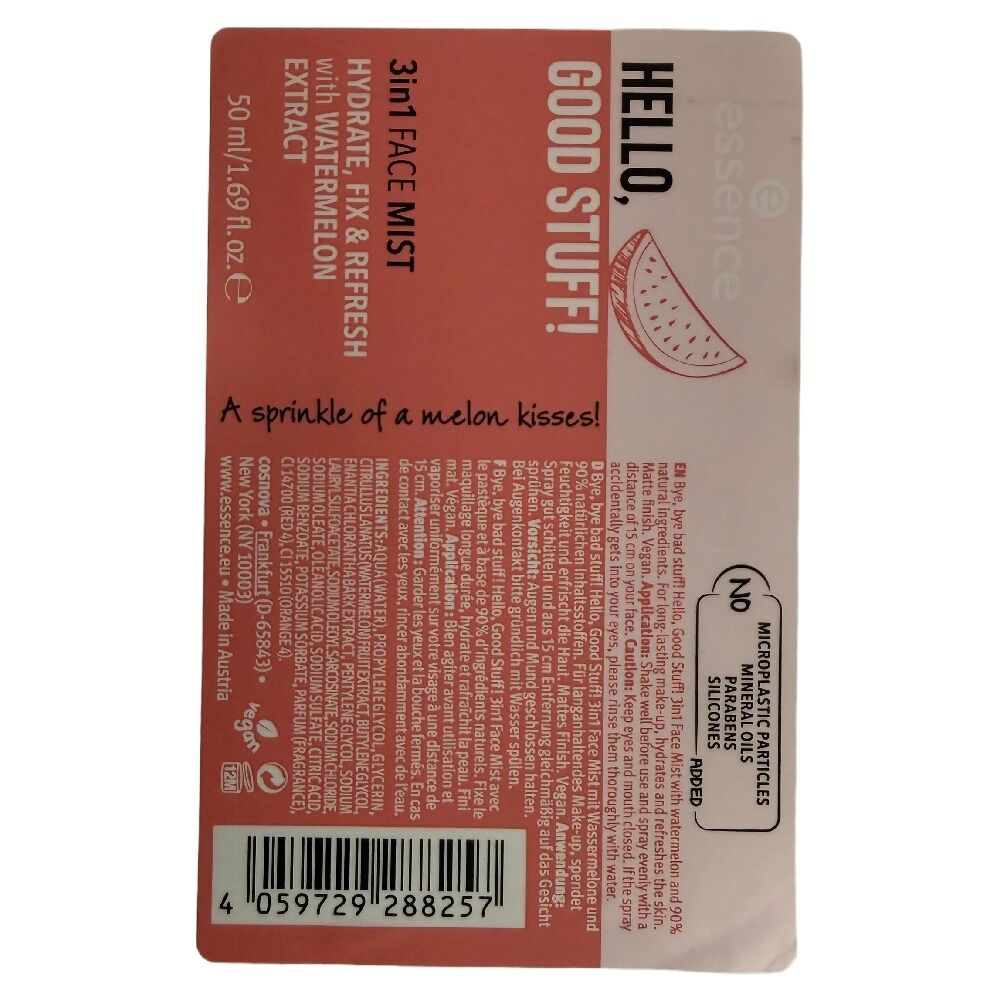 Essence Hello Good Stuff 3 in 1 Face Mist Hydrate Fix Refresh Watermelon