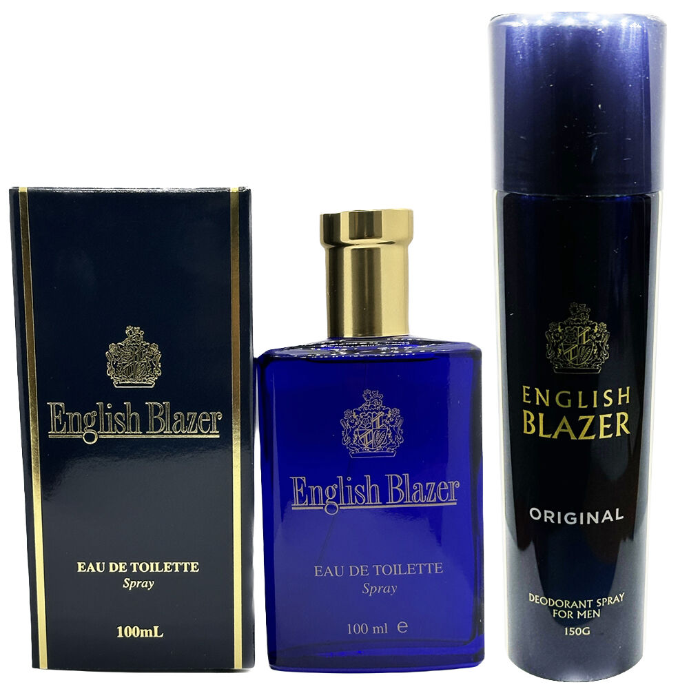 English Blazer Deodorant Body Spray 150g and Eau De Toilette Mens Fragrance Set 100ml