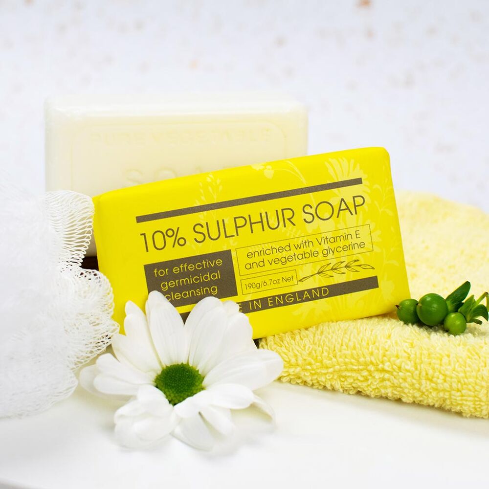 10% Sulphur Soap Bar 190g Natural Antibacterial Vegan Friendly Vitamin E