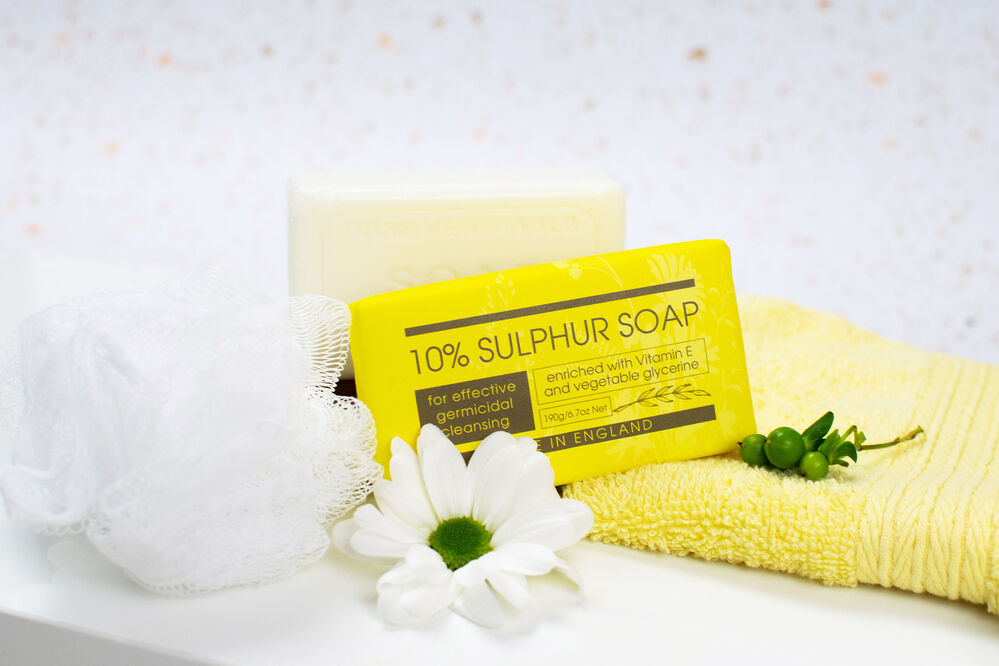 10% Sulphur Soap Bar 190g Natural Antibacterial Vegan Friendly Vitamin E