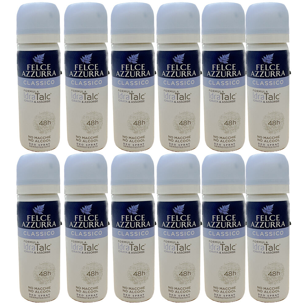 Felce Azzurra Classico Original 50ml Deodorant Spray Travel Pack of 12 No Alcohol