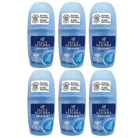 Felce Azzurra Classico Roll On Deodorant 50ml No Alcohol 6 Pack