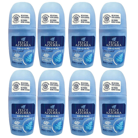 Felce Azzurra Classico No Alcohol Roll On Deodorant 50ml Pack of 8