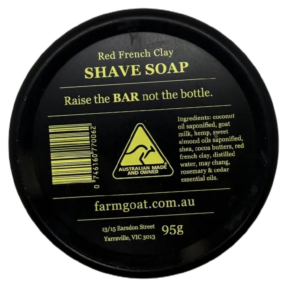 Farm Goat Red French Clay Shave Bar Goat Milk Natural Shaving Soap 95g Tin