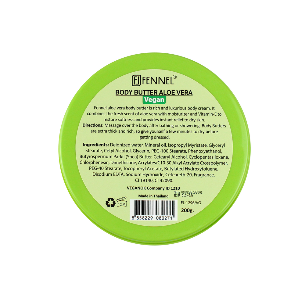 Fennel Aloe Vera Body Butter 200g Vegan Moisturising Skin Cream Bundle Of 6