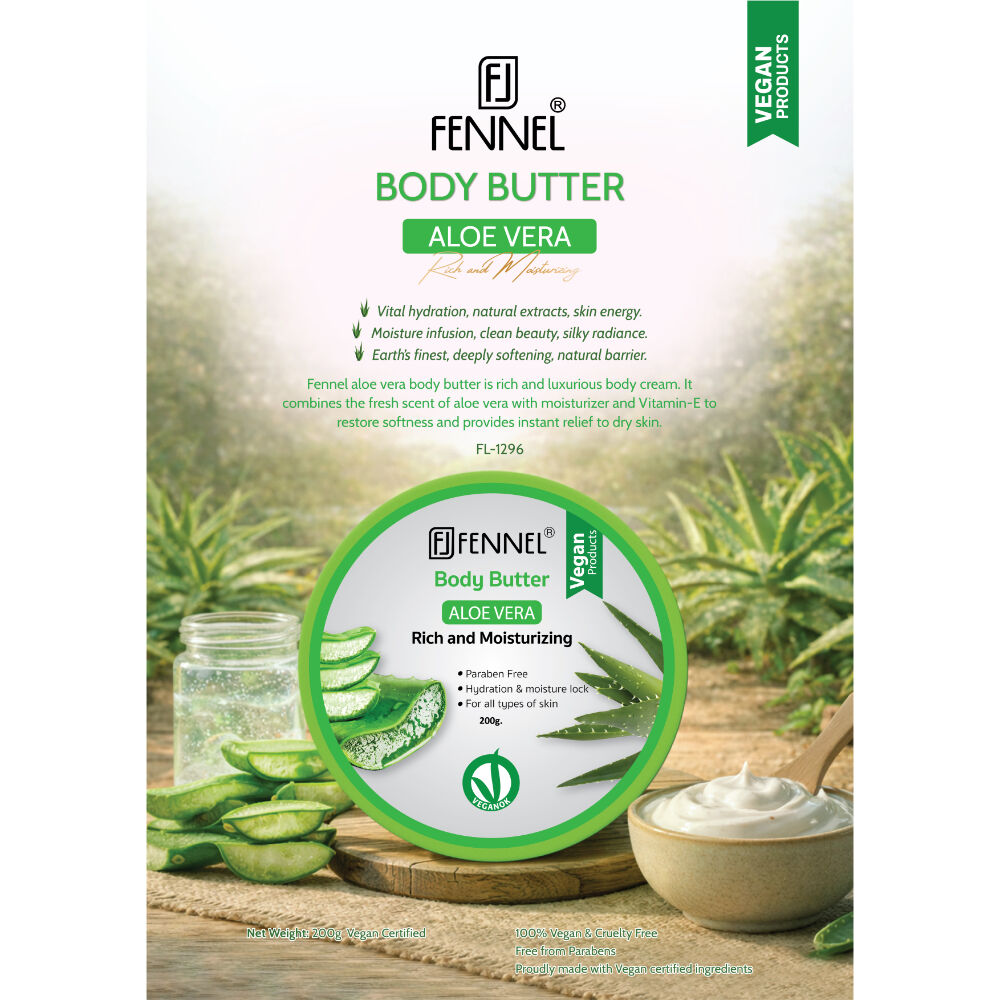 Fennel Aloe Vera Body Butter 200g Vegan Moisturising Skin Cream Bundle Of 6
