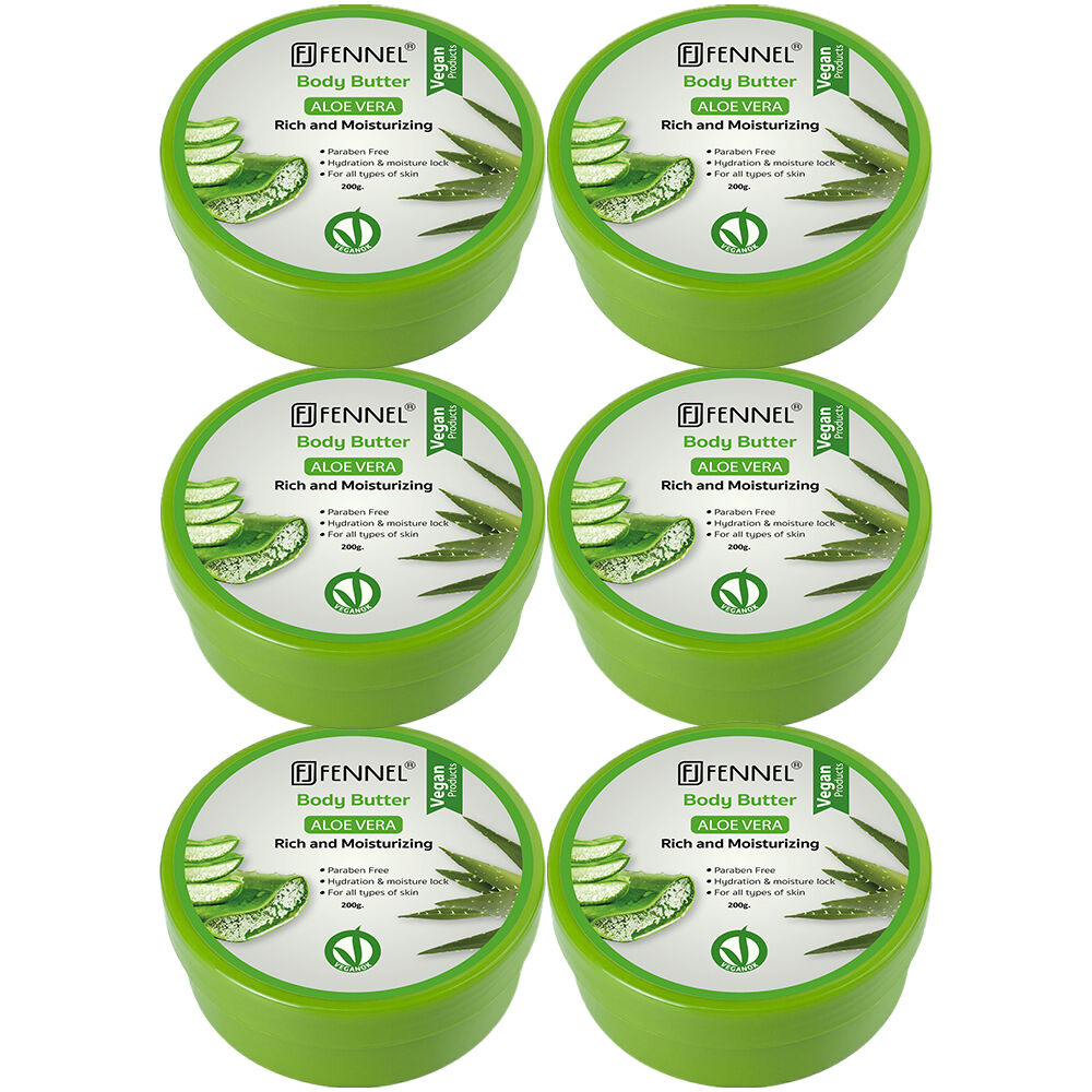 Fennel Aloe Vera Body Butter 200g Vegan Moisturising Skin Cream Bundle Of 6