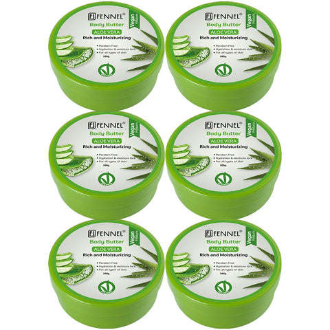 Fennel Aloe Vera Body Butter 200g Vegan Moisturising Skin Cream Bundle Of 6