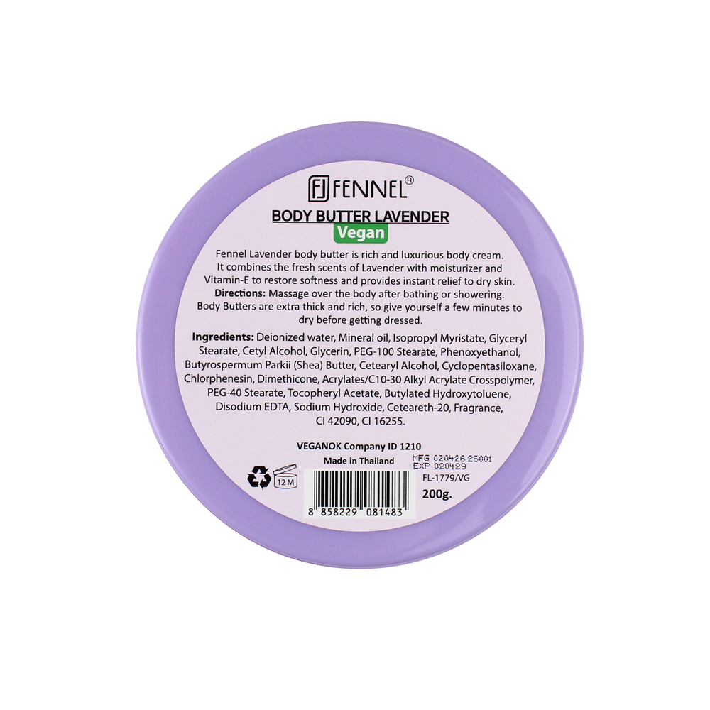 Fennel Lavender Body Butter 200g Vegan Moisturising Skin Cream