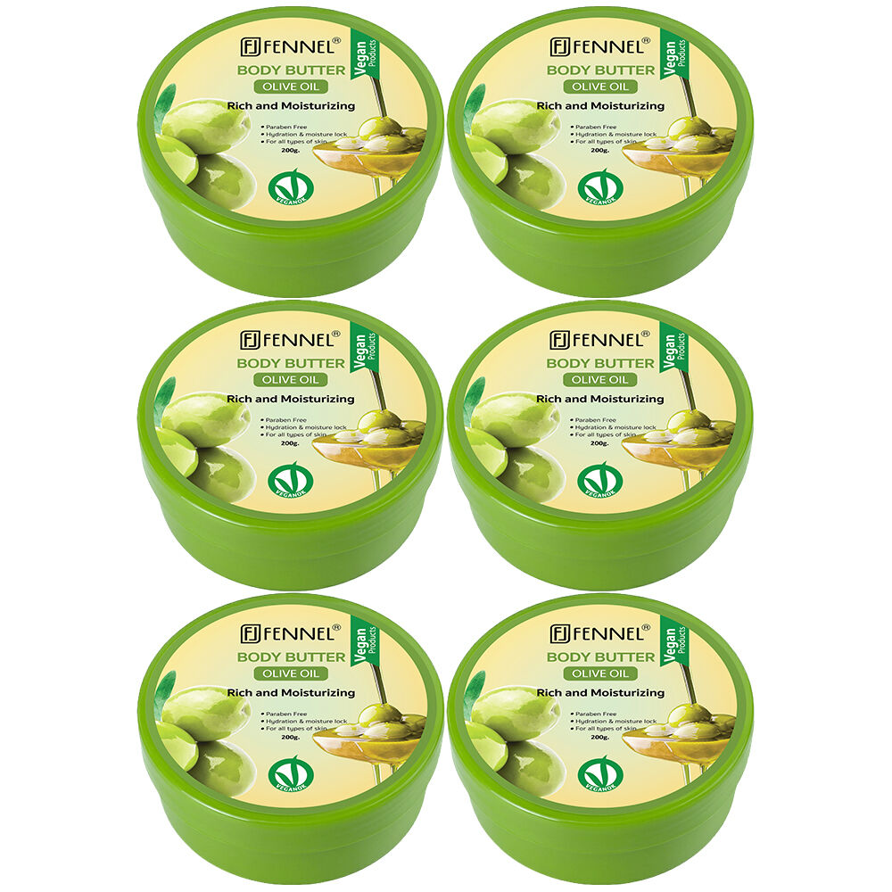 Fennel Olive Oil Body Butter 200g Vegan Moisturising Skin Cream Bundle Of 6