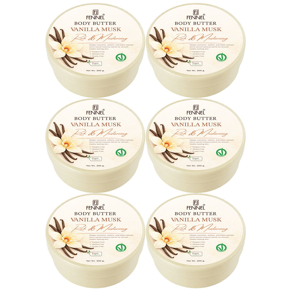 Fennel Vanilla Musk Body Butter 200g Vegan Moisturising Skin Cream Bundle Of 6