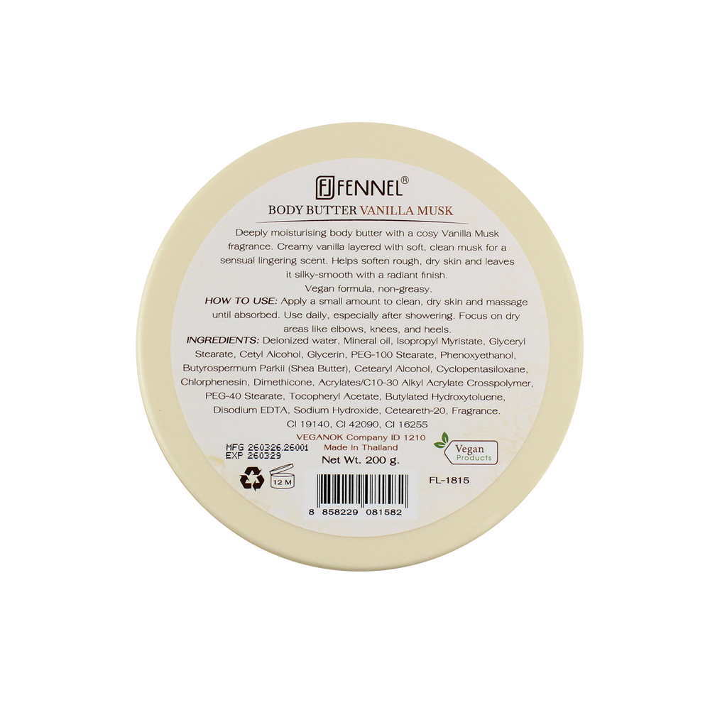 Fennel Vanilla Musk Body Butter 200g Vegan Moisturising Skin Cream