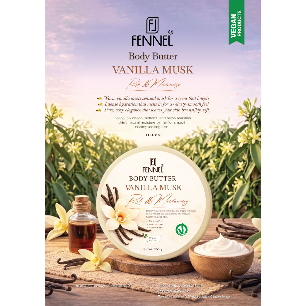 Fennel Vanilla Musk Body Butter 200g Vegan Moisturising Skin Cream