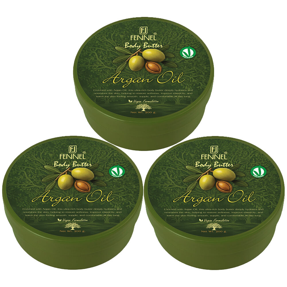 Fennel Argan Oil Body Butter 200g Vegan Moisturising Hydrating Cream Bundle Of 3