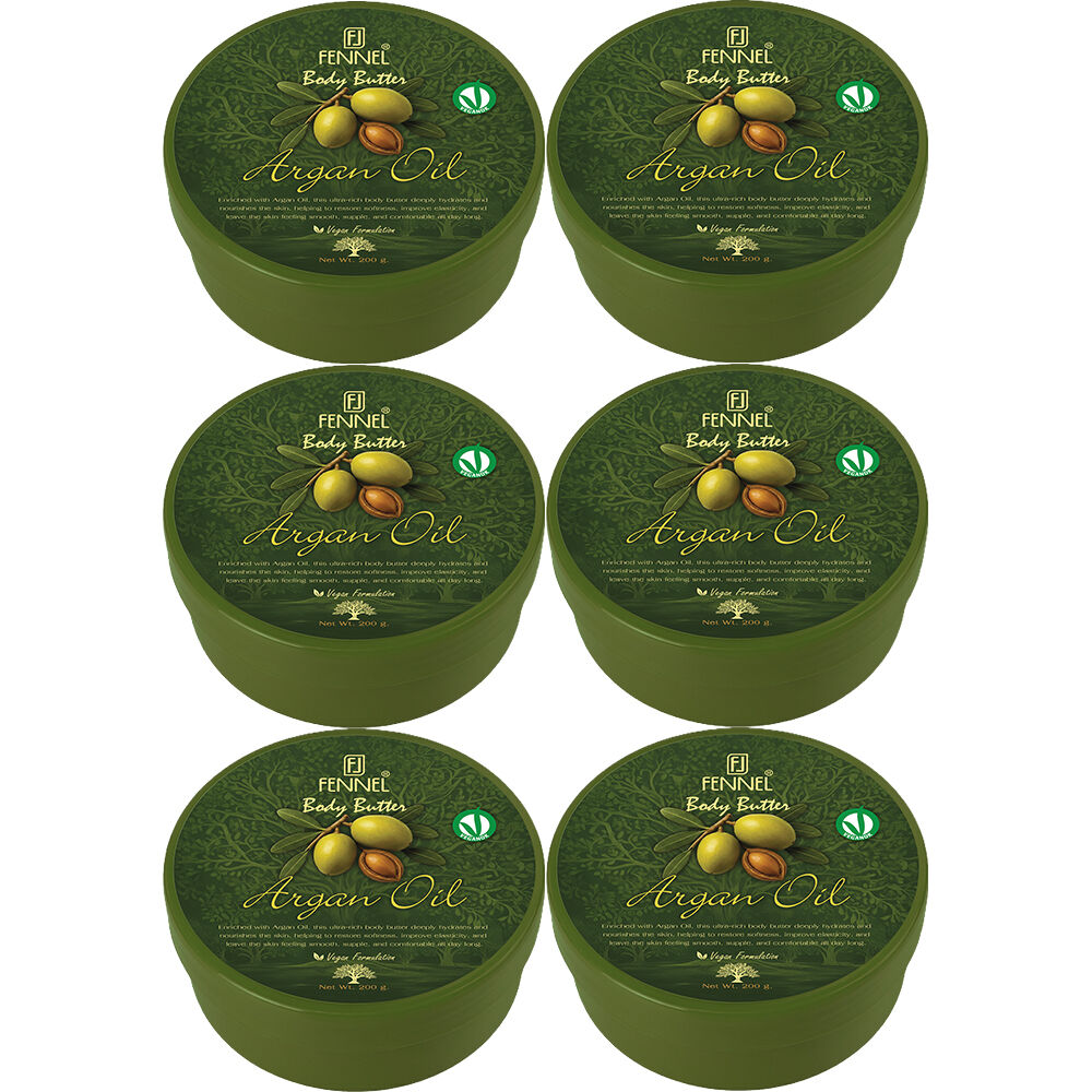 Fennel Argan Oil Body Butter 200g Vegan Moisturising Hydrating Cream Bundle Of 6