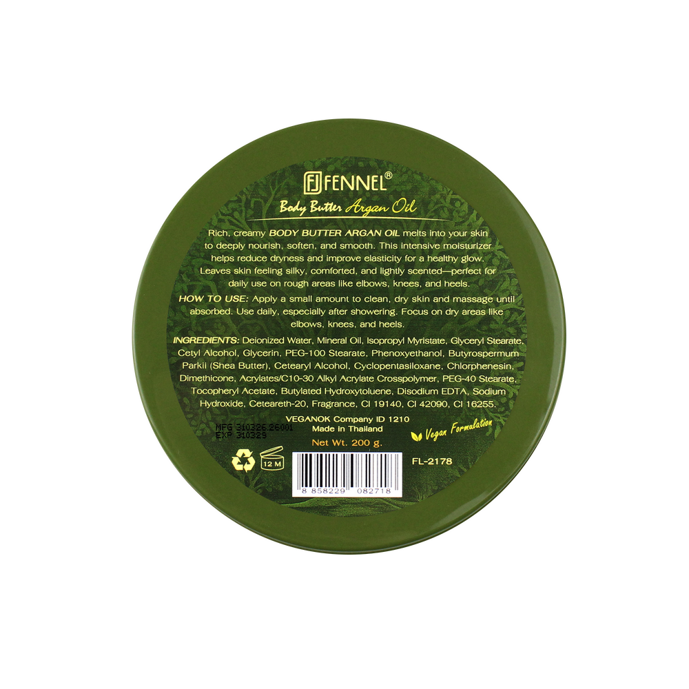 Fennel Argan Oil Body Butter 200g Vegan Moisturising Hydrating Cream