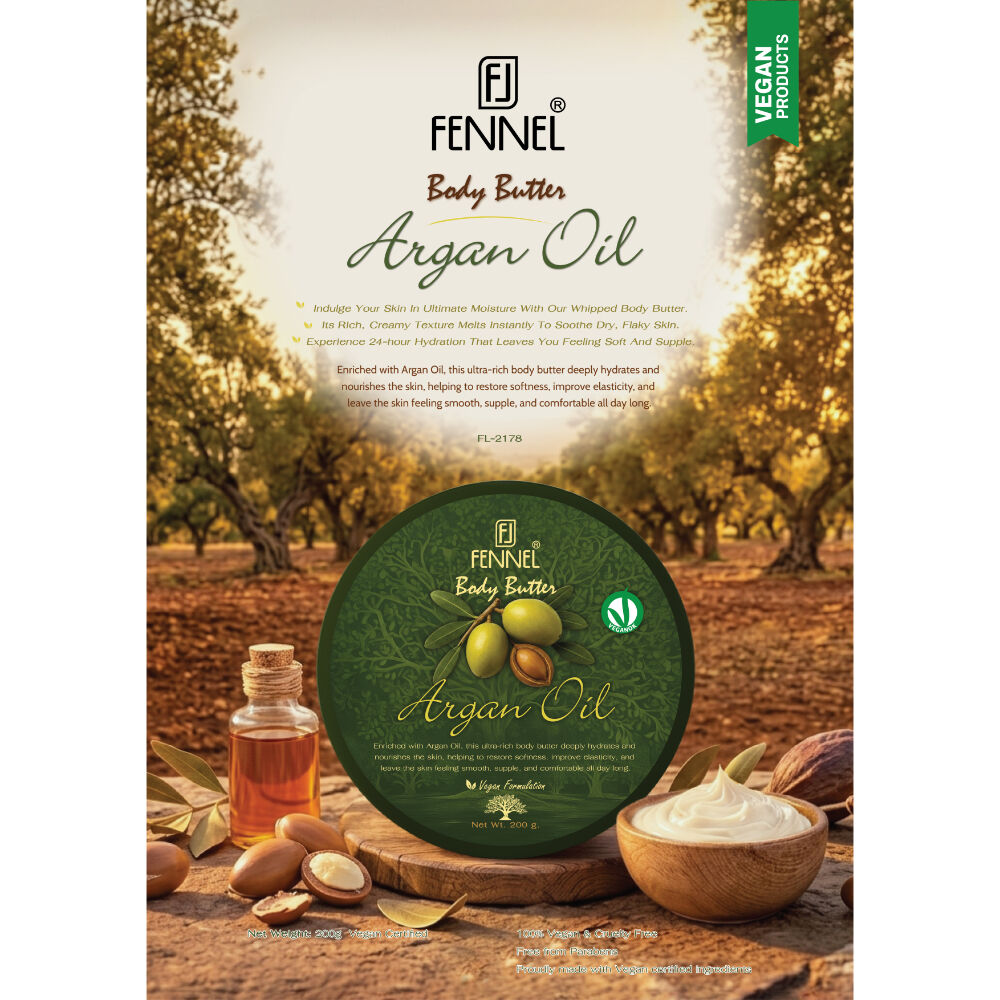 Fennel Argan Oil Body Butter 200g Vegan Moisturising Hydrating Cream