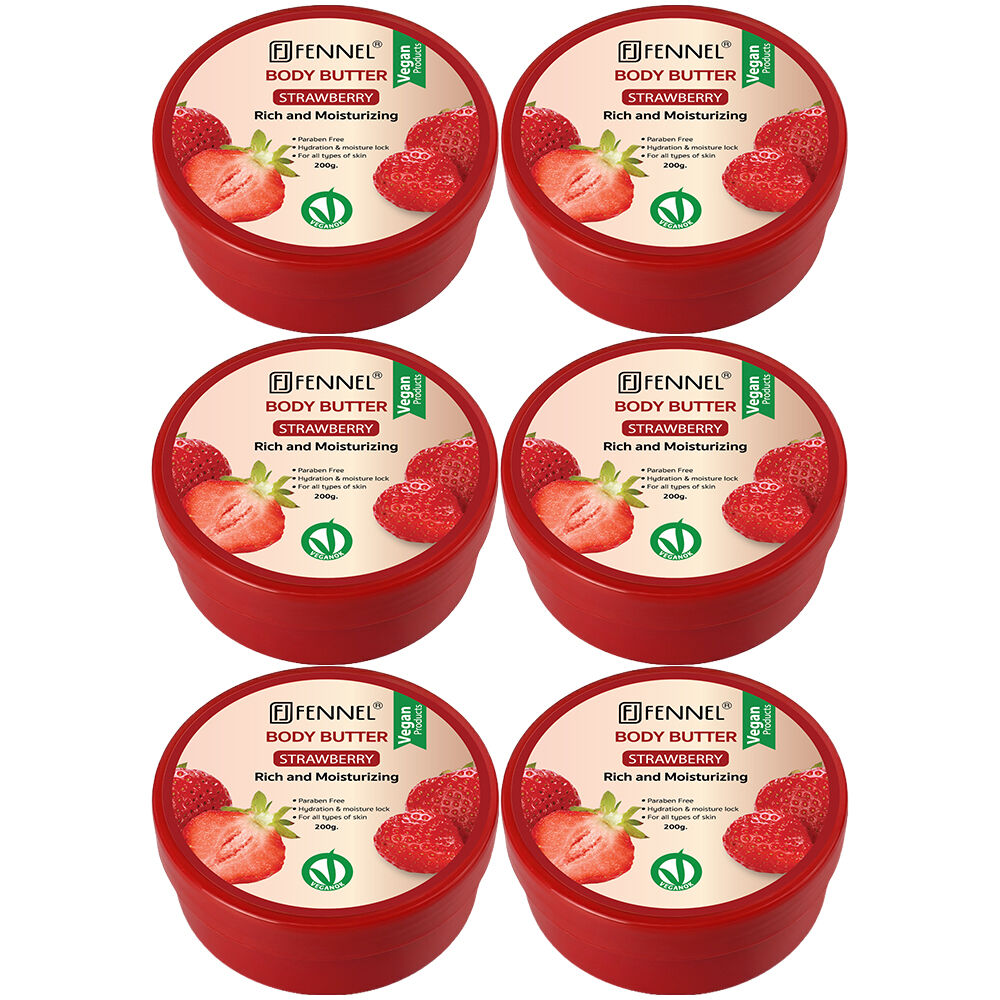 Fennel Strawberry Body Butter 200g Vegan Moisturising Skin Cream Bundle Of 6