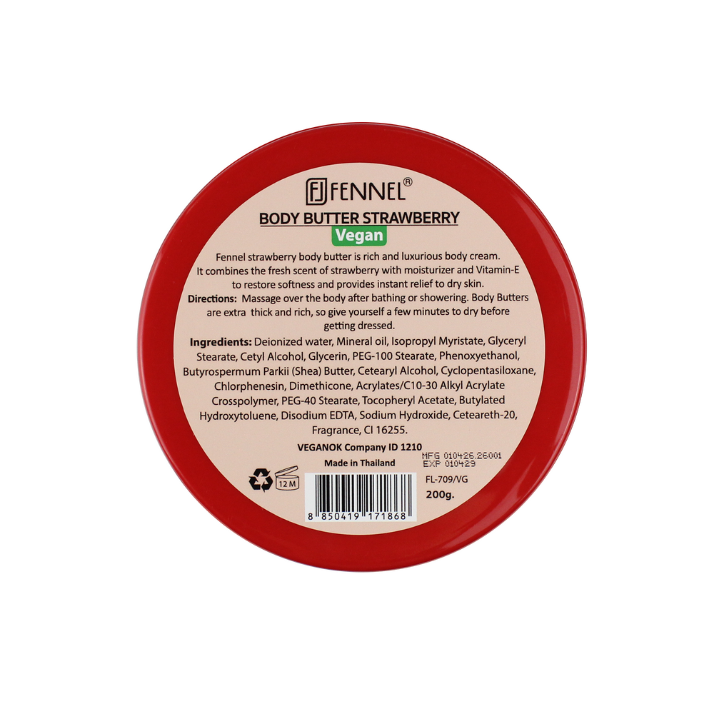 Fennel Strawberry Body Butter 200g Vegan Moisturising Skin Cream