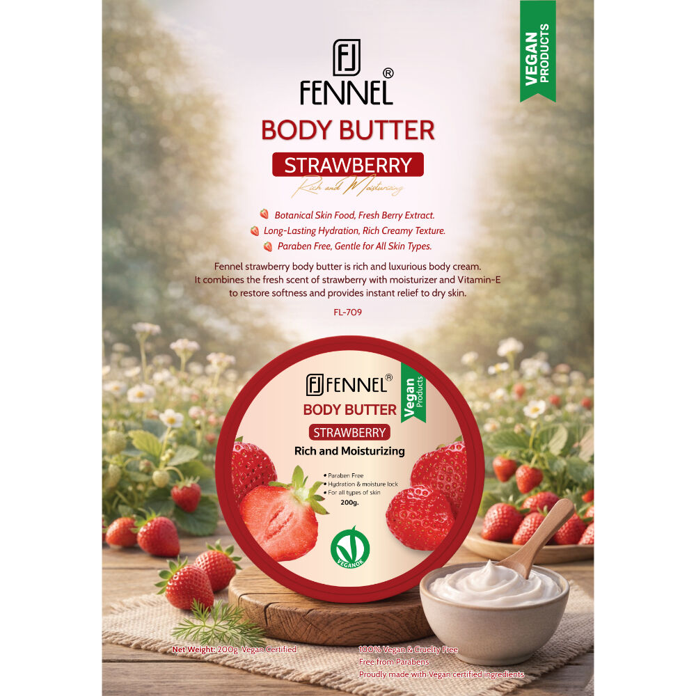 Fennel Strawberry Body Butter 200g Vegan Moisturising Skin Cream