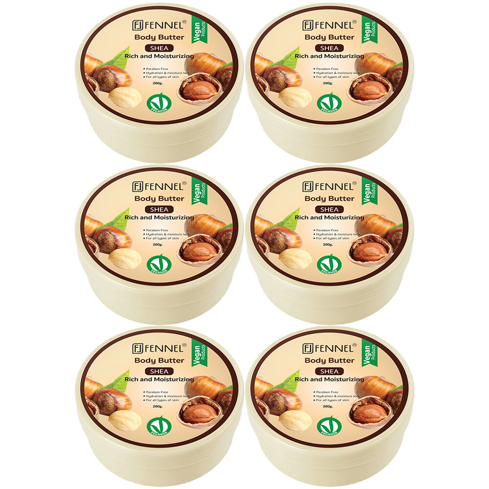 Fennel Shea Body Butter 200g Vegan Moisturising Hydrating Skin Cream Bundle Of 6