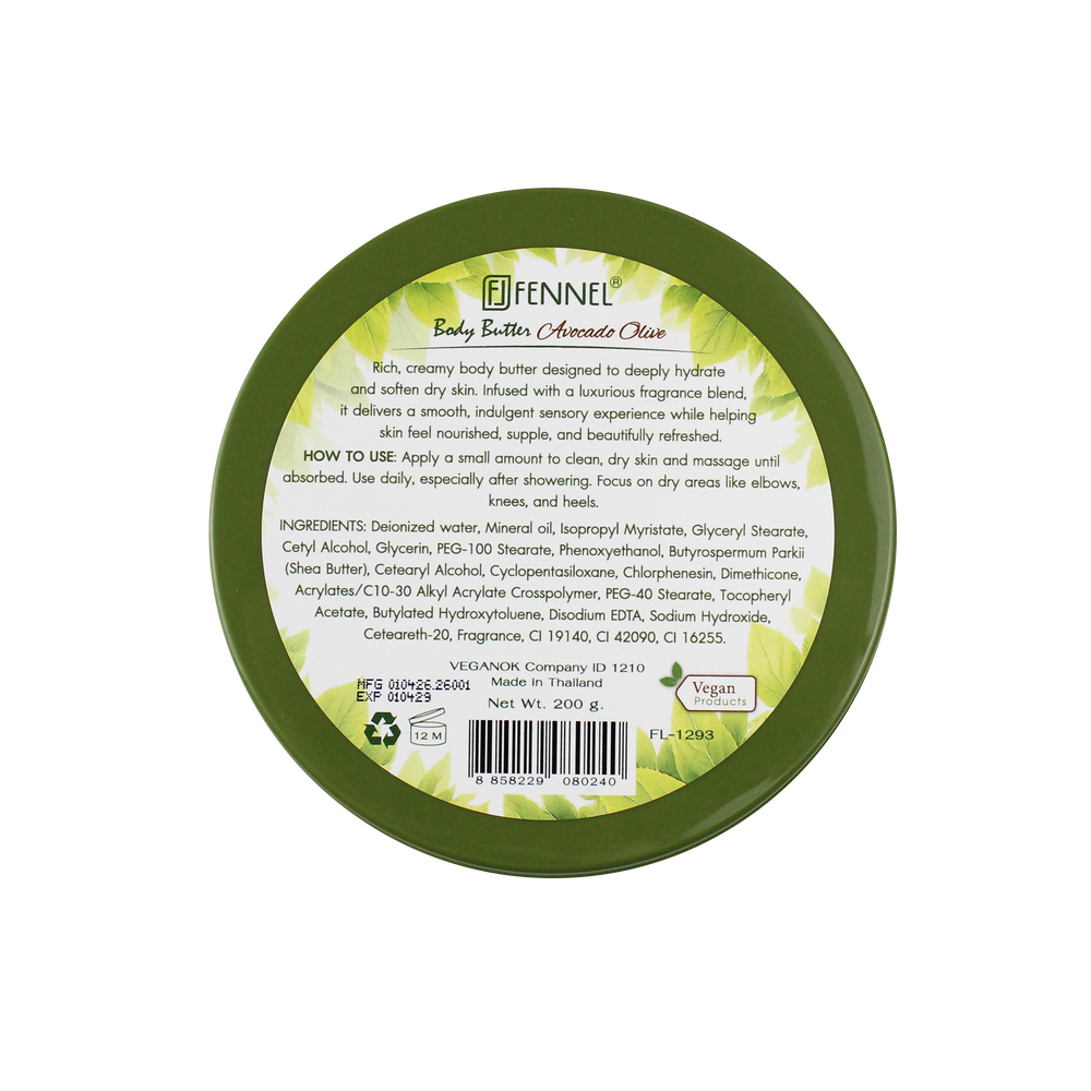 Fennel Avocado Olive Body Butter 200g Vegan Moisturising Skin Cream Bundle Of 6