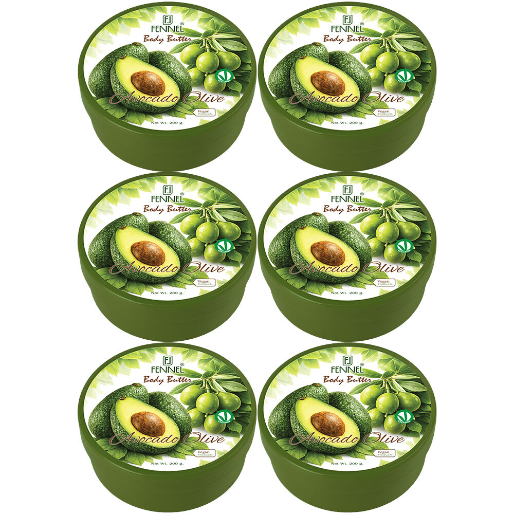 Fennel Avocado Olive Body Butter 200g Vegan Moisturising Skin Cream Bundle Of 6