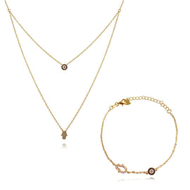 Culturesse Alara Necklace & Azra Bracelet Luck Evil Eye Gift Set (Gold)