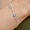 Culturesse Alara Necklace & Azra Bracelet Luck Evil Eye Gift Set (Silver)
