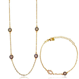 Culturesse Dilara Necklace & Azra Bracelet Luck Evil Eye Gift Set (Gold)