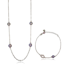 Culturesse Dilara Necklace & Azra Bracelet Luck Evil Eye Gift Set (Silver)