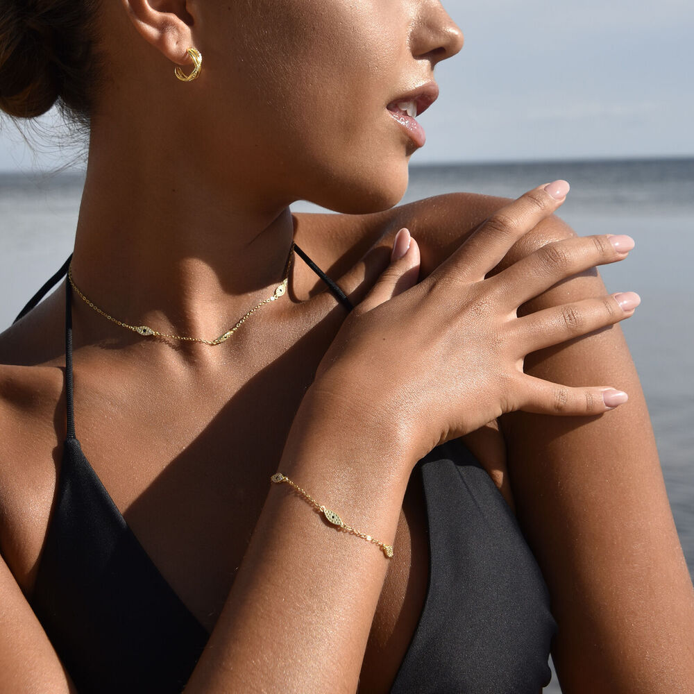 Culturesse Birdie Evil Eye Necklace & Bracelet Gift Set (Gold)