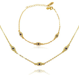 Culturesse Birdie Evil Eye Necklace & Bracelet Gift Set (Gold)