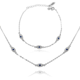 Culturesse Birdie Evil Eye Necklace & Bracelet Gift Set (Silver)