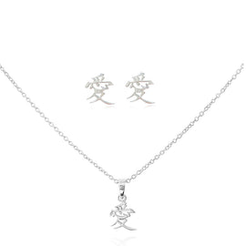 Culturesse Chinese Artisan Love Earrings & Necklace Gift Set (Silver)