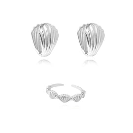 Culturesse Esmarie Earrings & Tresor Open Ring Gift Set (Silver)