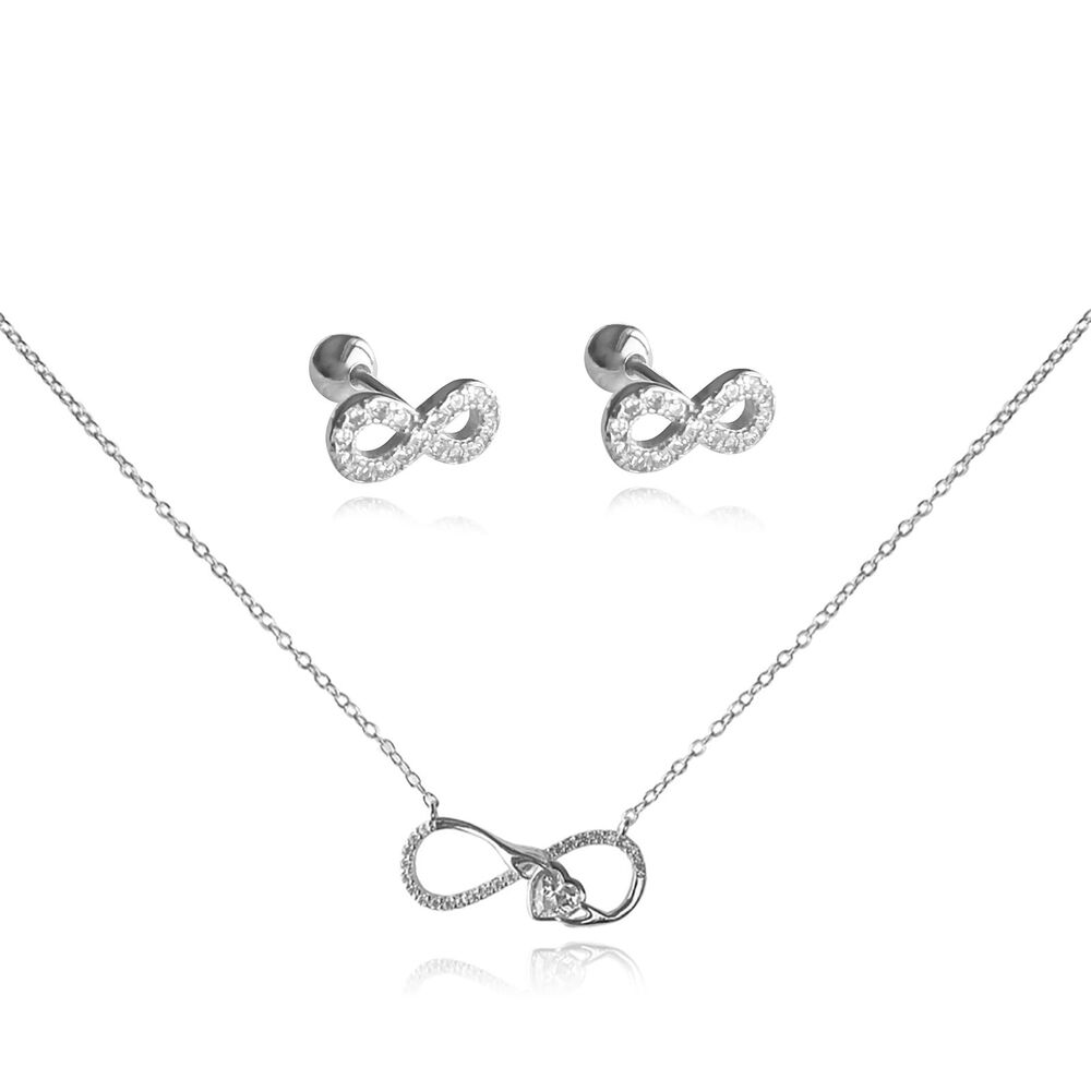 Culturesse Infinite Love Earrings & Necklace Gift Set (Silver)