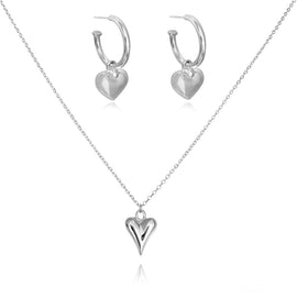 Culturesse Lavin Earrings & Lavinia Heart Necklace Gift Set (Silver)