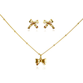 Culturesse Tilda Bow Earrings & Pendant Necklace Gift Set (Gold)